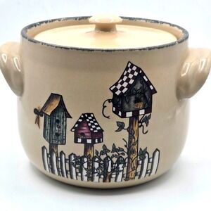 VINTAGE HOME & GARDEN PARTY LTD BIRDHOUSE STONEWARE BEAN POT 2004